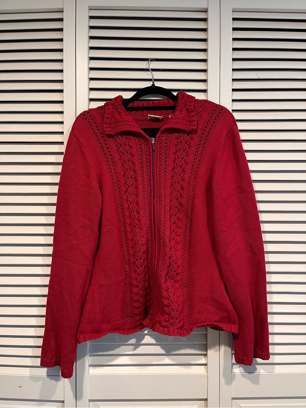 Coldwater Creek Red Cable-Knit Zip Cardigan